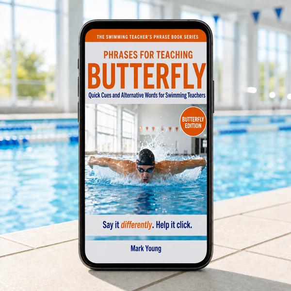 Butterfly teaching phrase book for swimming teachers displayed on a mobile device