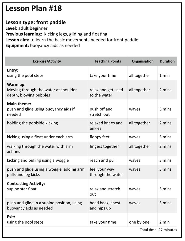 Gentle Pool Session Plan.pdf Adult Swimming Lesson Plans for Instructors | Teach with Ease – Swim ...