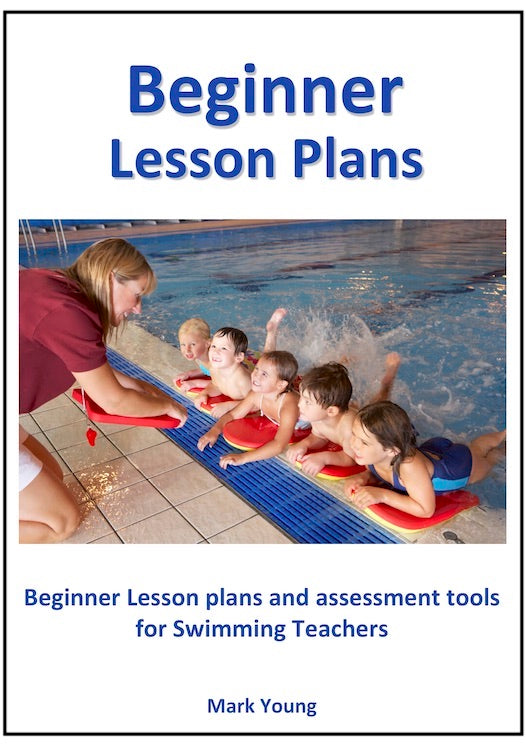 Cover of the book 'Beginner Lesson Plans' showing a swimming teacher with children in a pool, focusing on beginner swimming lessons.