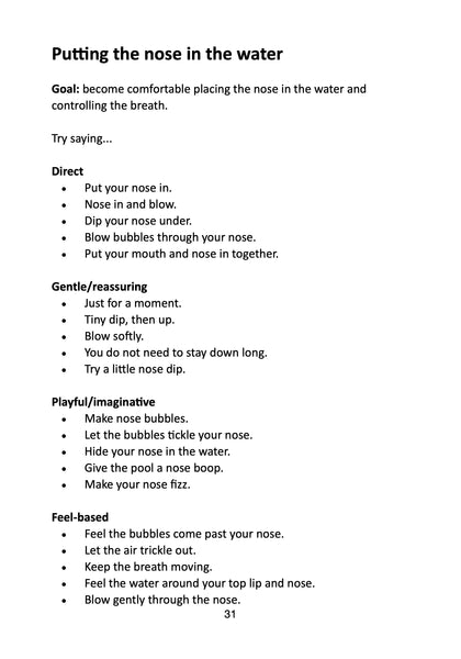Beginner swimming teaching cues and alternative phrases for swimming teachers