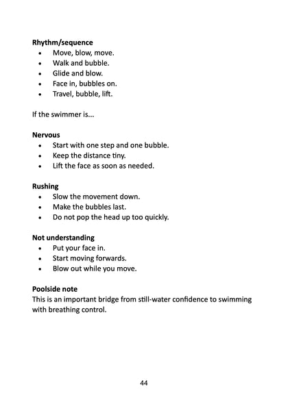 Beginner swimming teaching cues and alternative phrases for swimming teachers