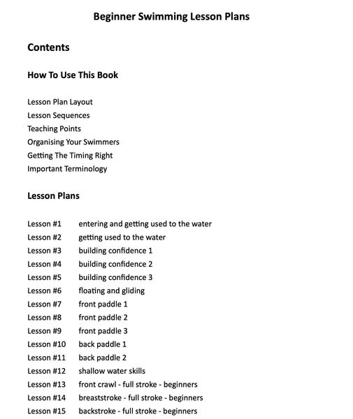 Beginner Swim Lesson Plans - Ready-Made Instant PDF