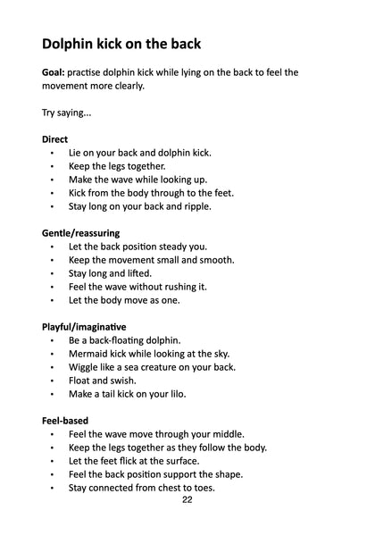 Butterfly teaching cues and alternative phrases for swimming teachers