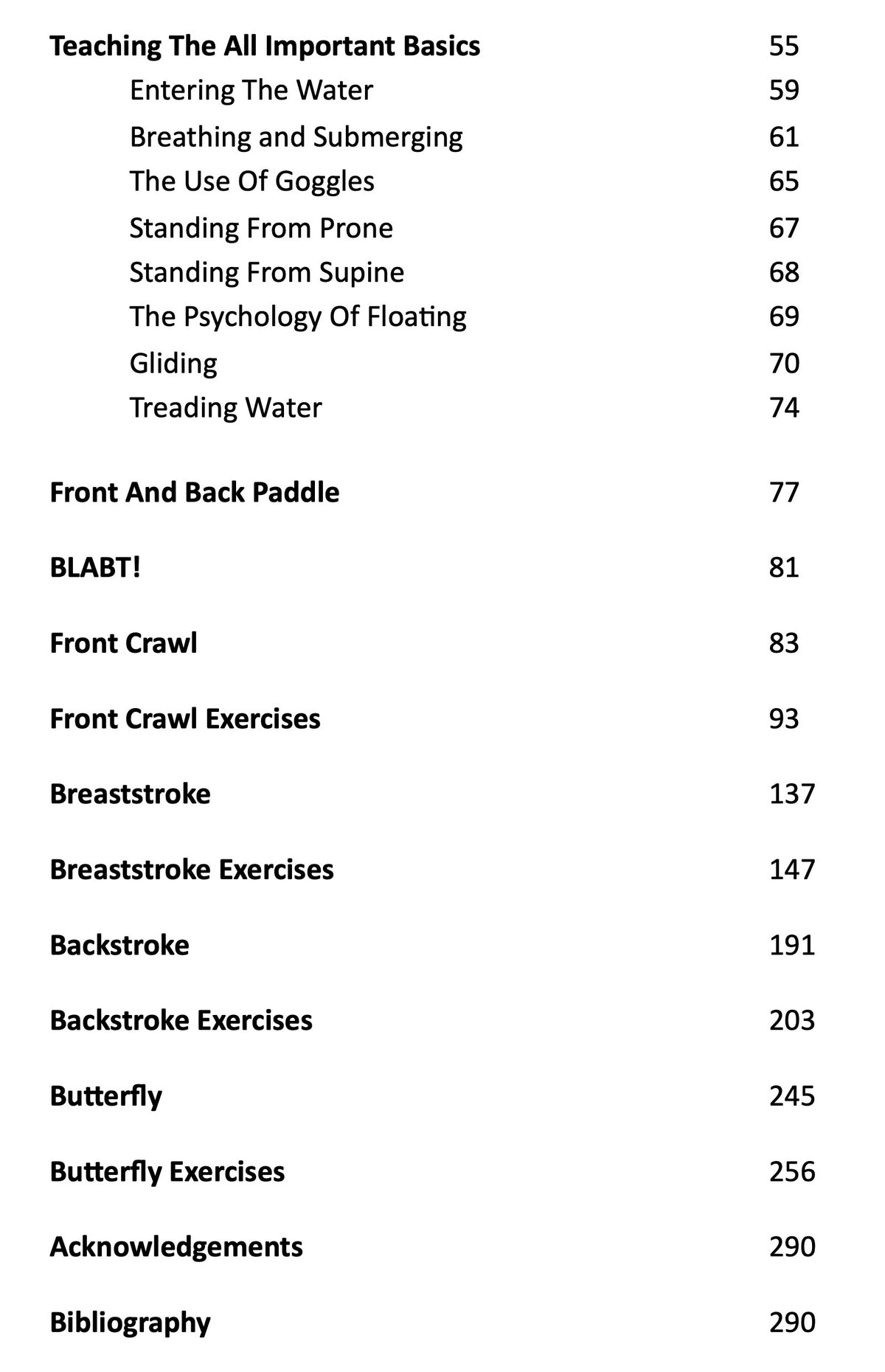How To Be A Swimming Teacher contents page 2