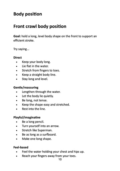 Phrases for Teaching Front Crawl - Quick Cues for Swimming Teachers