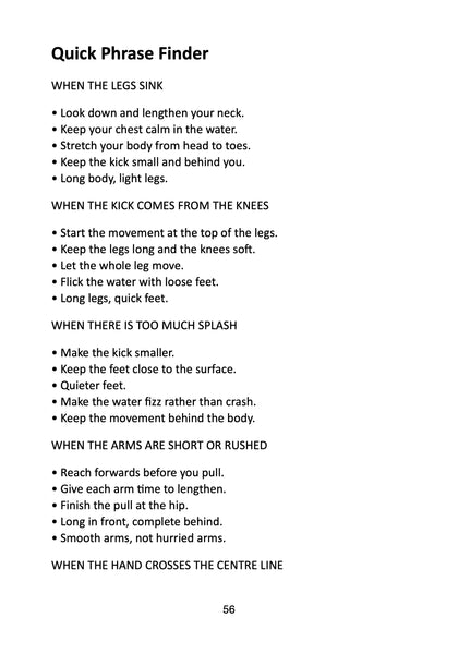 Phrases for Teaching Front Crawl - Quick Cues for Swimming Teachers