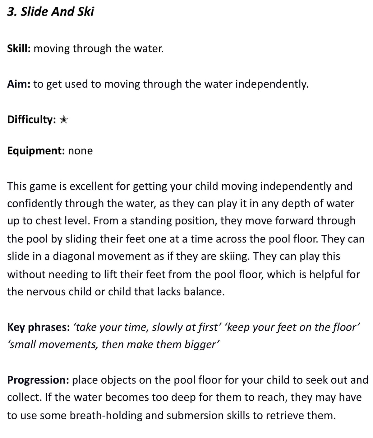 Sample game teaching movement through the water from Teach Your Child To Swim Using Games and Play by Mark Young