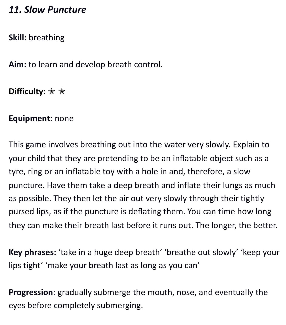 Sample game teaching breathing from Teach Your Child To Swim Using Games and Play by Mark Young