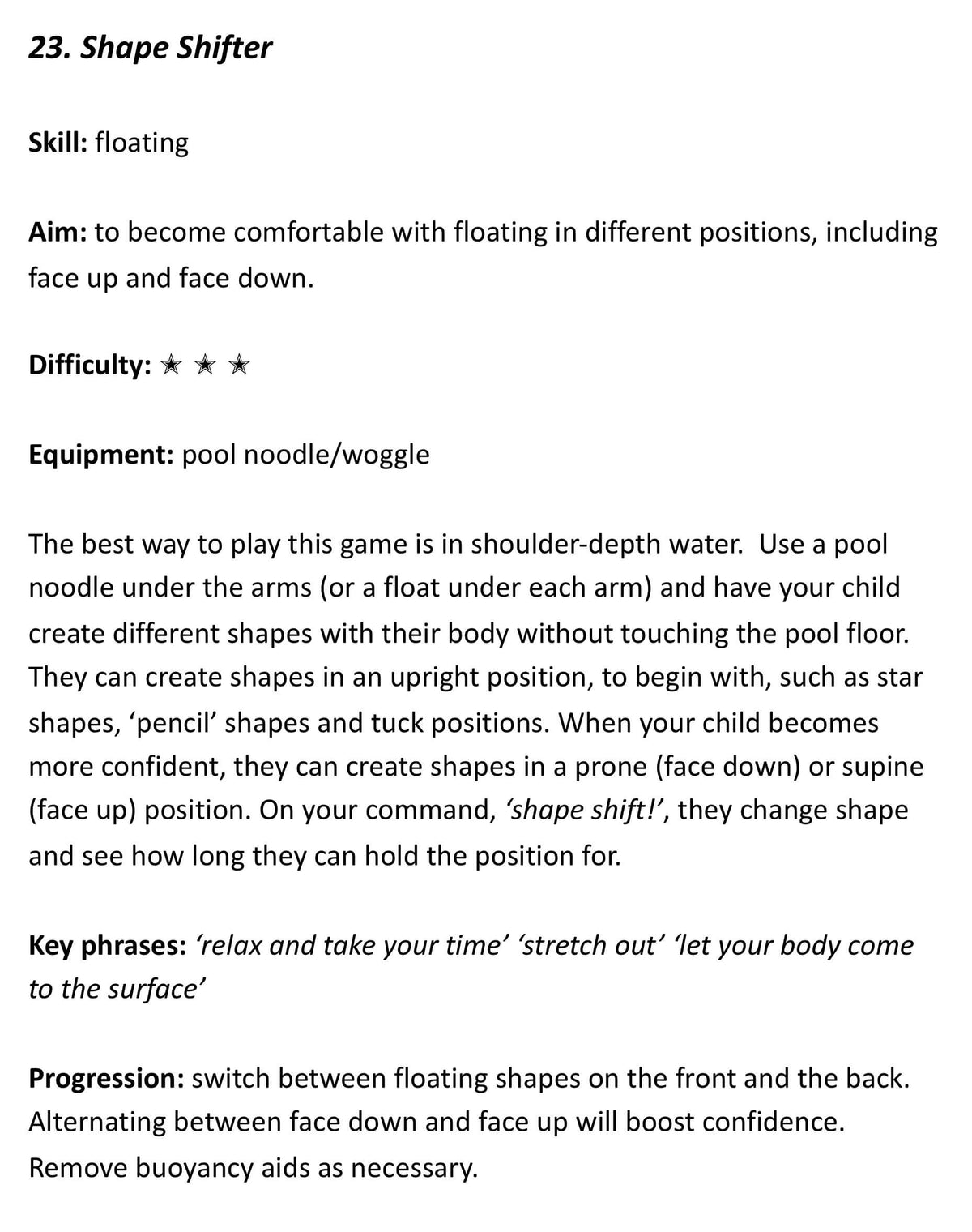 Sample game teaching floating from Teach Your Child To Swim Using Games and Play by Mark Young