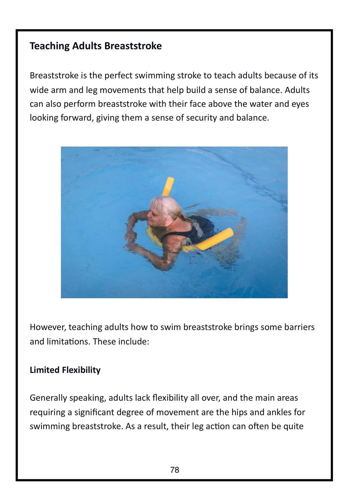 Sample page about teaching adults breaststroke, taken from Teaching Adults How To Swim, by Mark Young