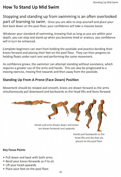 How to stand up mid swim page from The Complete Beginners Guide To Swimming.
