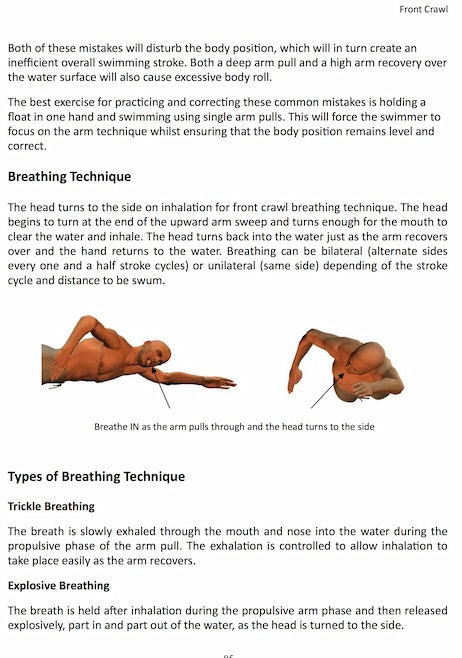 Front crawl breathing technique page from The Complete Beginners Guide To Swimming